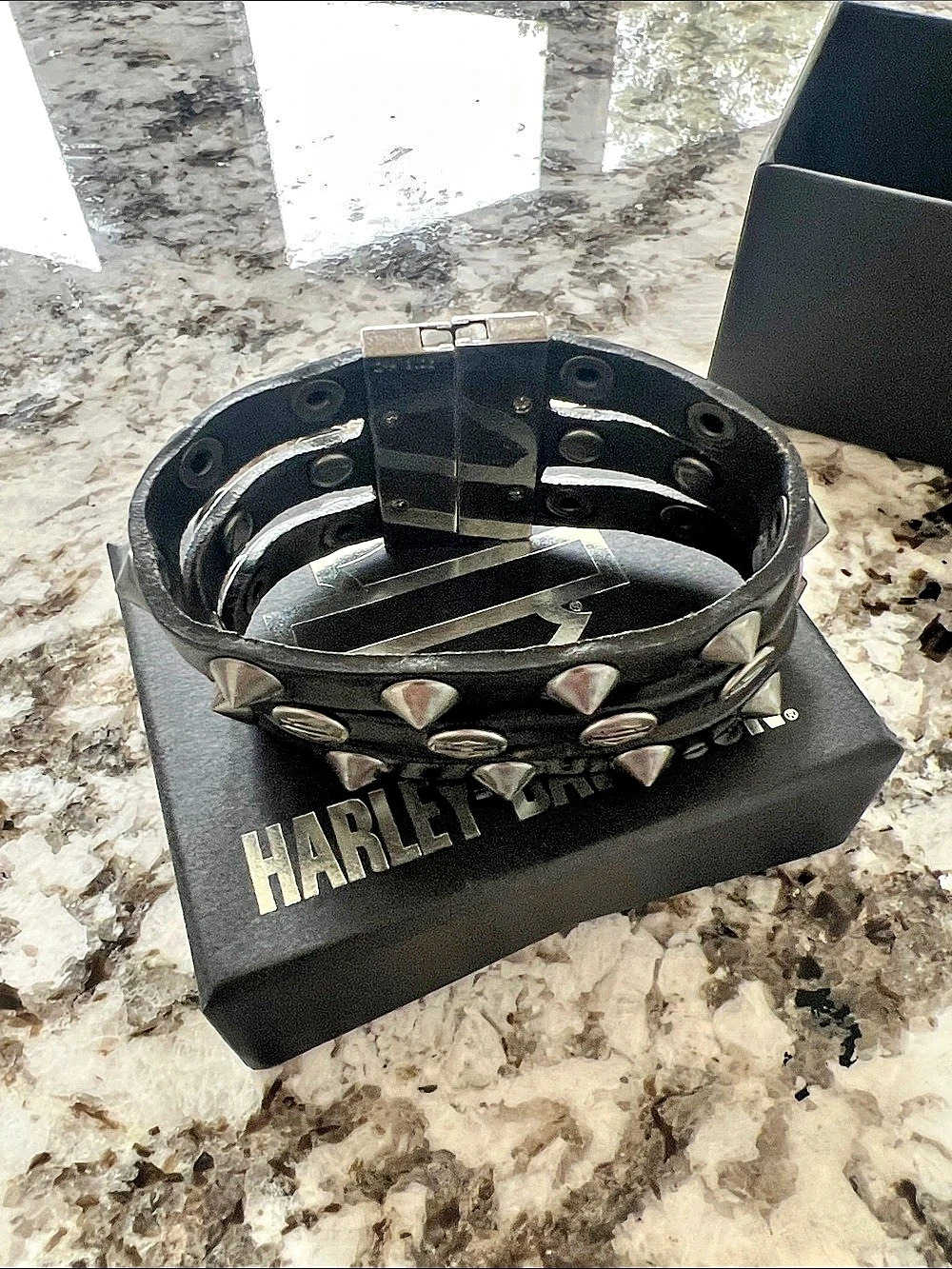 Harley-Davidson 3 Strikes Cuff Black & Silver Leather Bracelet